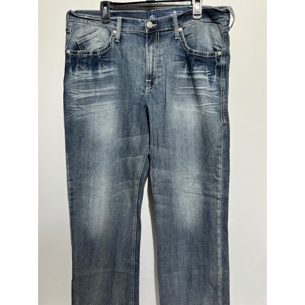 Rock & Republic Mens Relaxed Straight Leg Jeans Medium Wash Blue Denim Whiskered